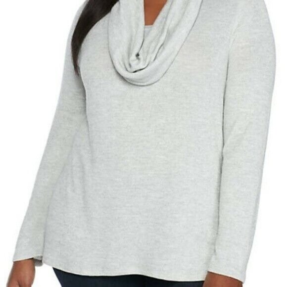 new Directions Metallic Silver Crew Scarf Neck Knit Sweater Plus Size XL / 0X - Picture 2 of 8